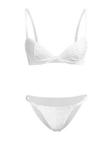 Ocili Leisure Comfortable Minimalist Thin Bottom Embroidered Women's Bra + Thong - White - View 6