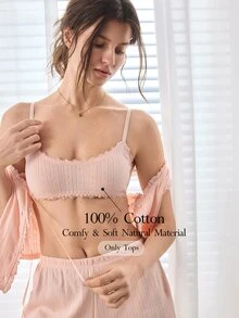 Ocili Women's Comfortable Cotton Knit Jacquard Lace Bow Decor Bra - Apricot - View 1