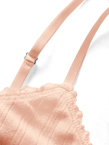 Ocili Women's Comfortable Cotton Knit Jacquard Lace Bow Decor Bra - Apricot - View 8