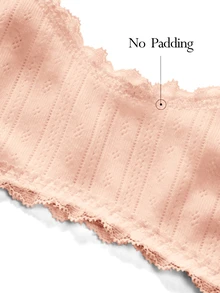 Ocili Women's Comfortable Cotton Knit Jacquard Lace Bow Decor Bra - Apricot - View 7