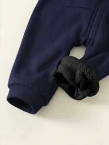 SHEIN 男嬰灰色冬季保暖內裡連帽秋季連身衣，可愛恐龍印花運動套裝，舒適休閒約會穿搭，適合聖誕節與新年 - 藏蓝色 - 查看 7