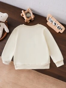 SHEIN 小男孩休閒運動學院風街頭可愛酷帥運動衫，適合日常穿著、上學、旅行、運動，秋季，寶藍色與白色 - 卡其色 - 查看 2