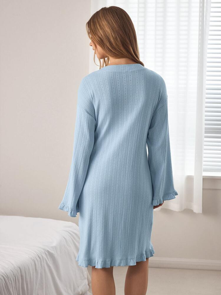 Ocili Women's Solid Color Side Knot Tie Waist Loungewear Robe - Blue - View 3
