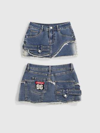 Jupe en jean asymétrique déconstruite à ourlet brut sexy style Y2K 2000s pour femmes, pour tous les jours et les rendez-vous