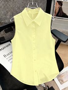 SHEIN LUNE CURVE 大尺碼女款素色優雅後背蝴蝶結襯衫 - 淡黃色 - 查看 2
