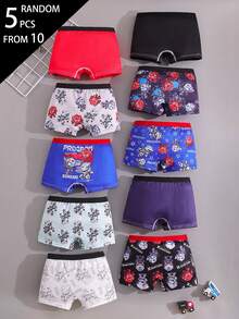 SHEIN 5pcs/Pack Young Boys Multi-Color White Baby Blue Series Simple Basic College Print Boxer Briefs Summer - Multicolor - View 2