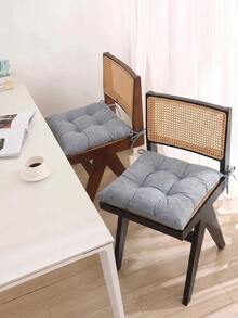 Solid Color Tufted Chair Pad With Ties, 40x40cm Square Seat Cushion For Dining Room & Office (1/2/4 Pieces), Made In Turkey - Grey - View 4