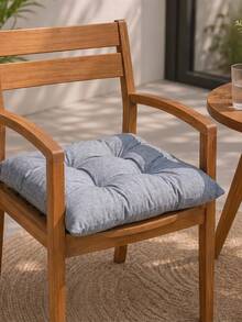 Solid Color Tufted Chair Pad With Ties, 40x40cm Square Seat Cushion For Dining Room & Office (1/2/4 Pieces), Made In Turkey - Grey - View 5