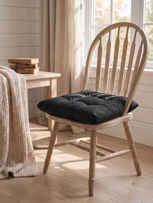 Solid Color Tufted Chair Pad With Ties, 40x40cm Square Seat Cushion For Dining Room & Office (1/2/4 Pieces), Made In Turkey - Black - View 2