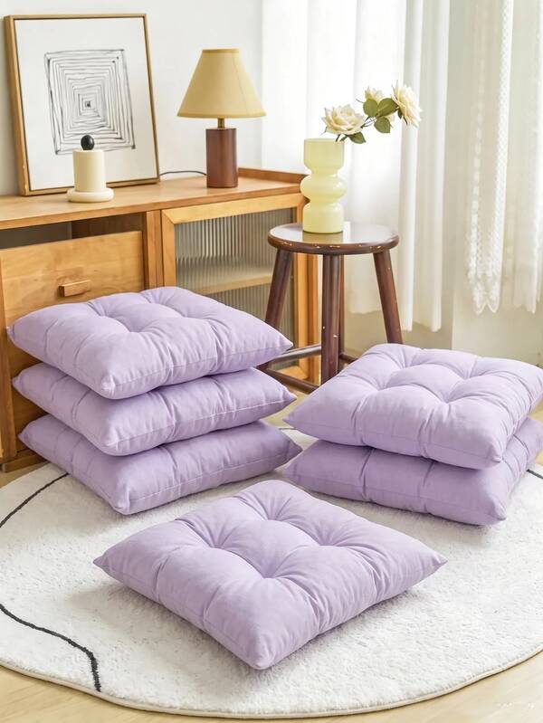 Einfarbige gesteppte Stuhlauflage mit Bändern, 40x40 cm quadratisches Sitzkissen für Esszimmer & Büro (1/2/4 Stück), hergestellt in der Türkei