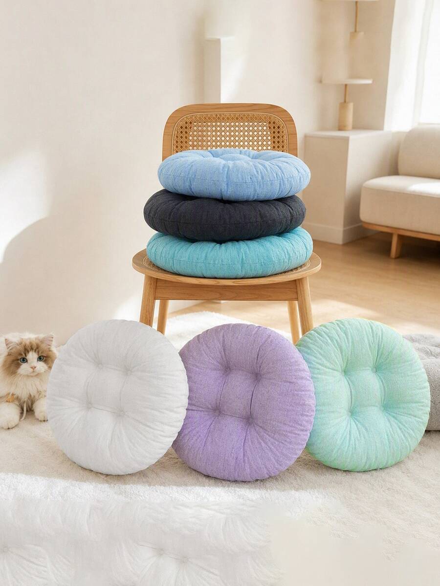 Made In Turkey 38cm Round Tufted Chair Cushion, Soft Thick Seat Pad, Available In 2PCS & 4PCS Sets For Dining Chairs, Kitchen, Floor & Home Decor - Mint Green - View 1