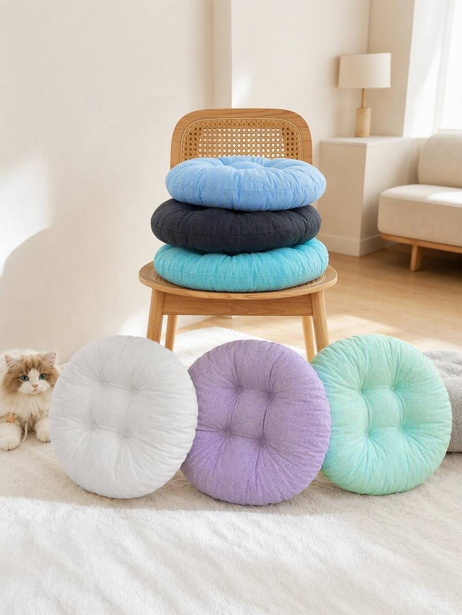 Made In Turkey 38cm Round Tufted Chair Cushion, Soft Thick Seat Pad, Available In 2PCS & 4PCS Sets For Dining Chairs, Kitchen, Floor & Home Decor - Cadet Blue - View 1