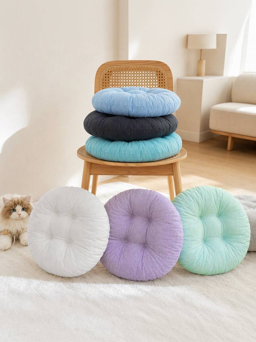 Made In Turkey 38cm Round Tufted Chair Cushion, Soft Thick Seat Pad, Available In 2PCS & 4PCS Sets For Dining Chairs, Kitchen, Floor & Home Decor - Lilac Purple - View 1