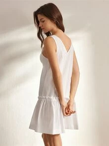 Ocili 100%纯棉休闲舒适宽松吊带睡裙，女士睡衣连衣裙 - 白色 - 查看 3