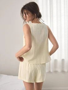 Ocili 100%純棉波希米亞風舒適簡約女款居家服套裝 - 杏色 - 查看 2