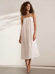 Ocili 100% Jacquard Pure Cotton Soft Comfortable Patchwork Shell Button Camisole Nightgown Women's Loungewear Dress - White - View 4
