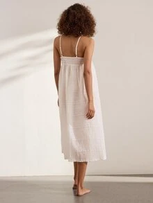 Ocili 100% Jacquard Pure Cotton Soft Comfortable Patchwork Shell Button Camisole Nightgown Women's Loungewear Dress - White - View 3