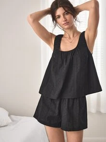 Ocili 100% Pure Cotton Bohemian Comfortable Minimalist Women's Loungewear Set - Black - View 4