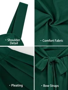 Elenzga Women's Plus Size Elegant Solid Color High Elastic Fabric Spaghetti Strap Wrap Tie Design Back Ruched Bow Cinched Waist Pleated Waist Super Flared Hem Versatile Design Party Gathering Music Festival Casual Versatile Design Fashion Item Vacation Night Date Valentine's Day Spaghetti Strap Midi Dress - Green - View 7