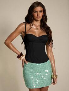 SHEIN BAE Women's Solid Color Casual Versatile Daily Wear Camisole Top,Summer Top - Black - View 2