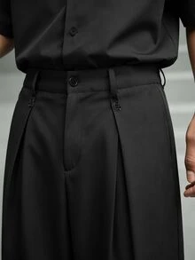 PAVTROS Men's Casual Loose Fit Solid Color Drop Shoulder Shirt And Pants Set, Suitable For Spring, Summer And Autumn, Ceremony - Black - View 6