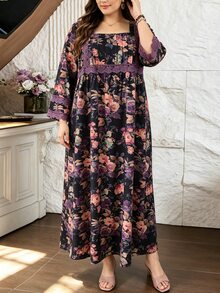 Al Najma Random Floral Print Loose Long Skirt Comfortable Fashion Versatile Daily Plus Size Women's Arabian Dress - Multicolor - View 4