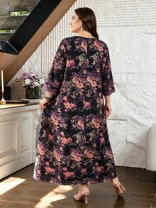 Al Najma Random Floral Print Loose Long Skirt Comfortable Fashion Versatile Daily Plus Size Women's Arabian Dress - Multicolor - View 2