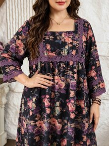 Al Najma Random Floral Print Loose Long Skirt Comfortable Fashion Versatile Daily Plus Size Women's Arabian Dress - Multicolor - View 3