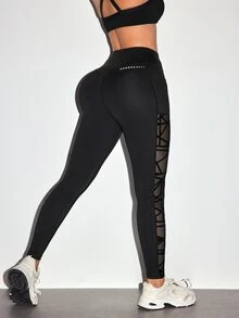 Dewbera Dewbera Women's Mesh Patchwork Pocket Casual Daily Travel Sports Tight Leggings - Black - View 5