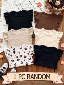 Souflis Souflis 1pc Random, Girls' Summer Sweet Flutter Sleeve T-Shirt Blind Box, Multi-Color Leopard Print Soft Summer Top - Multicolor - View 2