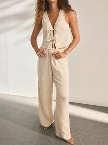 Ocili Women's Casual Tie-Up Pajama Set - Apricot - View 6