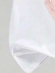 SHEIN 2件組女童T恤與工裝褲套裝，白色T恤搭配粉色工裝褲，蝴蝶結印花設計，時尚設計，寬鬆舒適，適合四季穿著，假日聚會、派對、春夏穿搭 - 彩色 - 查看 6