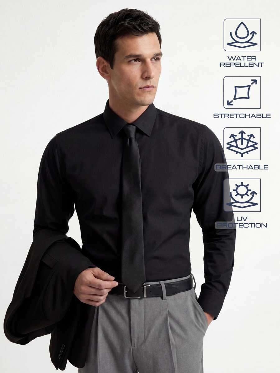 TekDrob WaterProof & UV Protection Classic Regular Shirt With Long Sleeve - Black - View 1