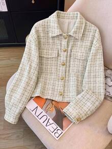 Comfylo Plus Size Women's Plaid Casual Everyday Long Sleeve Jacket Winter - White - View 7