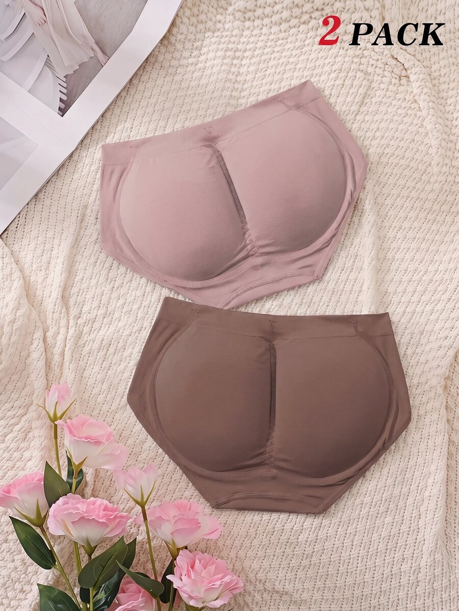 SHEIN MOD 2 条装纯色塑身内裤(带臀垫) - 彩色 - 查看 1