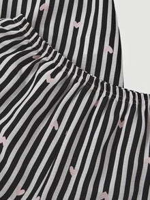 SHEIN MOD 3件套黑色条纹粉色爱心印花女士睡衣套装 - 黑色 - 查看 4