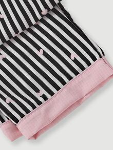 SHEIN MOD 3件套黑色条纹粉色爱心印花女士睡衣套装 - 黑色 - 查看 5