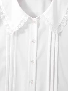 Elladie kids Girls White Lace Peter Pan Collar Long Sleeve Blouse, Pleated Front Placket, Ruffle Cuffs, Gentle Style Basic Shirt For Teen, Student Casual - White - View 6