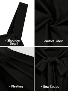 Elenzga Vestido de boda elegante negro de otoño para mujer de talla grande, tirantes finos de alta elasticidad, cintura ceñida con lazo envolvente, falda plisada, para fiesta, festival de música, cita nocturna - Negro - Ver 7
