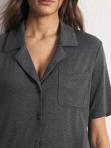 Ocili Women's Solid Color Single-Breasted Short Sleeve Top And Shorts Casual Daily Loungewear Set - Dark Grey - View 7