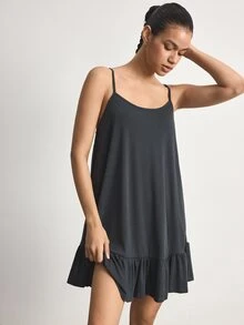 Ocili Women's Solid Color Casual Daily Home Wear Spaghetti Strap Dress - Grey - View 4