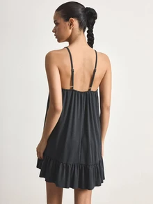 Ocili Women's Solid Color Casual Daily Home Wear Spaghetti Strap Dress - Grey - View 2