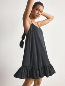 Ocili Women's Solid Color Casual Daily Home Wear Spaghetti Strap Dress - Grey - View 5