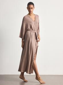 Ocili Modal Comfortable Lace Women's Loungewear Robe - Khaki - View 5