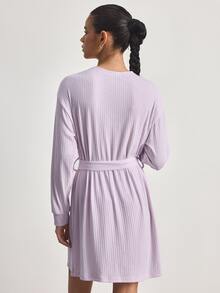 Ocili Women's Solid Color Dropped Shoulder Long Sleeve Casual Loungewear Robe - Mauve Purple - View 2