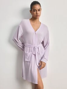 Ocili Women's Solid Color Dropped Shoulder Long Sleeve Casual Loungewear Robe - Mauve Purple - View 7