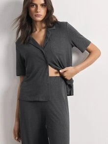 Ocili Women's Solid Color Pocket Short Sleeve Top And Pants Casual Daily Home Wear Set - Dark Grey - View 4