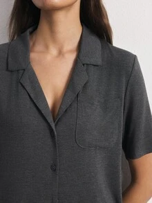 Ocili Women's Solid Color Pocket Short Sleeve Top And Pants Casual Daily Home Wear Set - Dark Grey - View 5