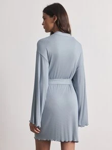 Ocili Women's Solid Color Waist Tie Casual Daily Loungewear Robe - Dusty Blue - View 3