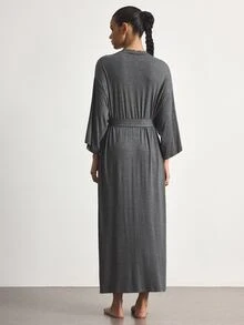 Ocili Modal Comfortable Lace Women's Loungewear Robe - Dark Grey - View 3
